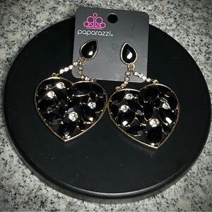 Paparazzi Gold and Black Heart Earrings